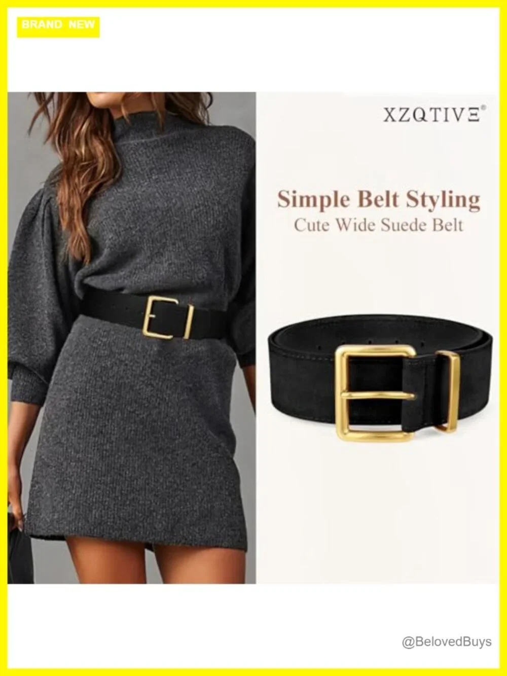 Vintage Wide Suede Belt Women's Chunky Fashion Thick Gold Buckle